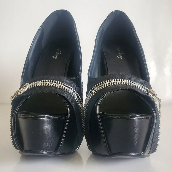 Show Story Punk Zip Peeptoe Platform 5.5" Heels Pumps Stilletto Black Sexy New - Picture 6 of 15